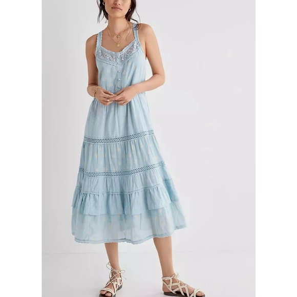 Anthropologie Dresses & Skirts - Women's Anthropologie Light Blue Pilcro Lace Tiered Midi Dress Sz Medium
